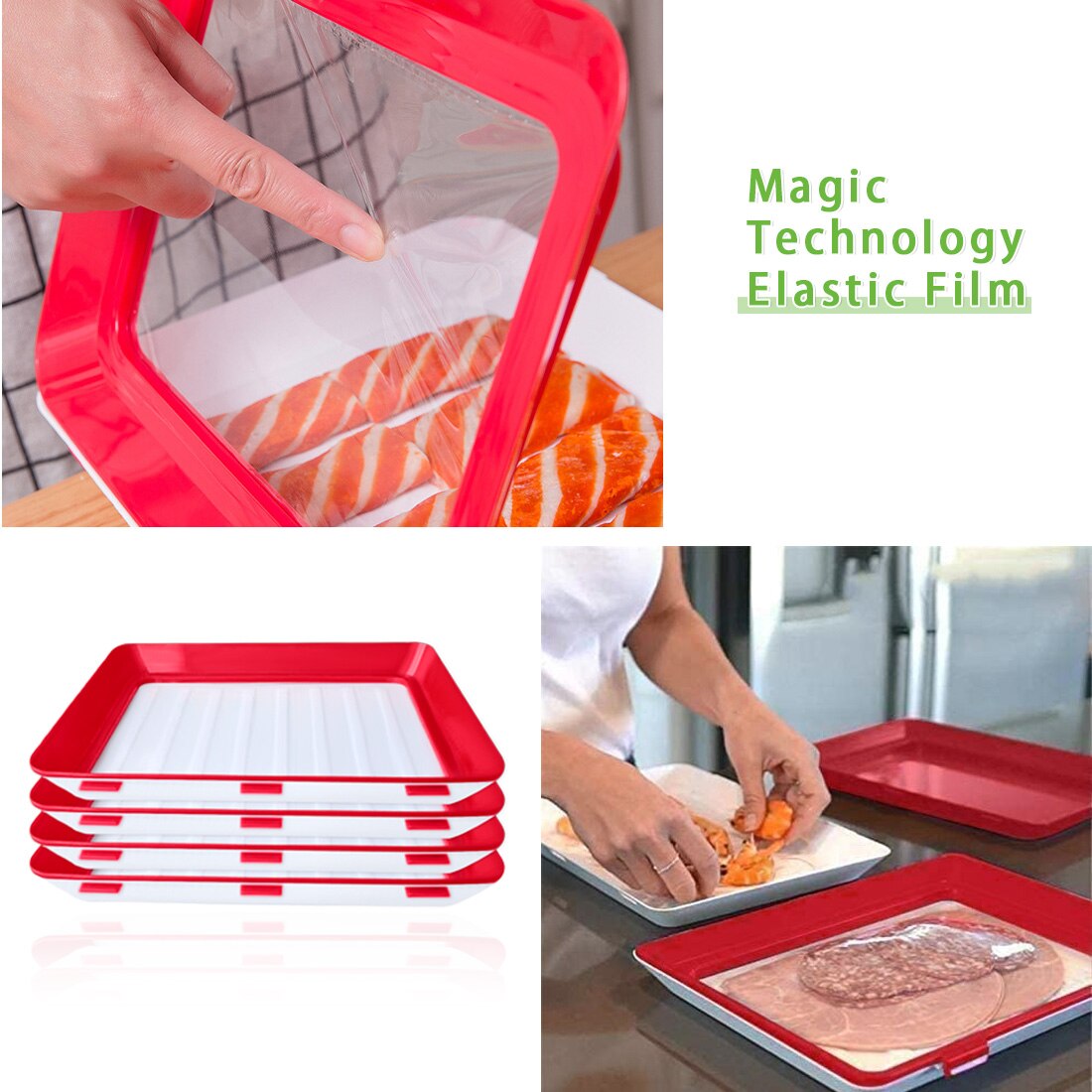 6/8pcs Food Storage Preservation Plate Plastic Refrigerator Food Tray Kitchen Decoration Container Set Fresh Food Serving Tray