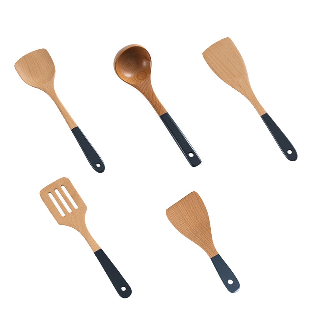 Ustensile de cuisine en bois naturel, anti-rayures, spatule de cuisine en hêtre, cuillère à Long manche, outils de cuisine,