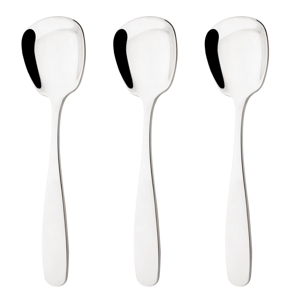 3Pcs Cutlery Stainless Steel Set Plat Bottom Square Dinner Spoons Dinnerware Child Ice Cream Dessert Salad Spoons Silverware Set: S 3.9x15.3(cm) / 3Pcs Silver