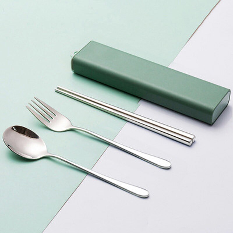 Vacclo 304 Stainless Steel Tableware Spoon Fork Chopsticks Portable Student Travel Eating Utensils With Pull-out Storage Box: T12