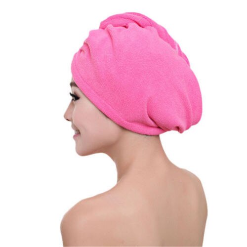Newest Turbie Quick Drying Hair Towel Twist Wrap Loop Button Hat Cap Turban Solid Shower Bath Caps: Red