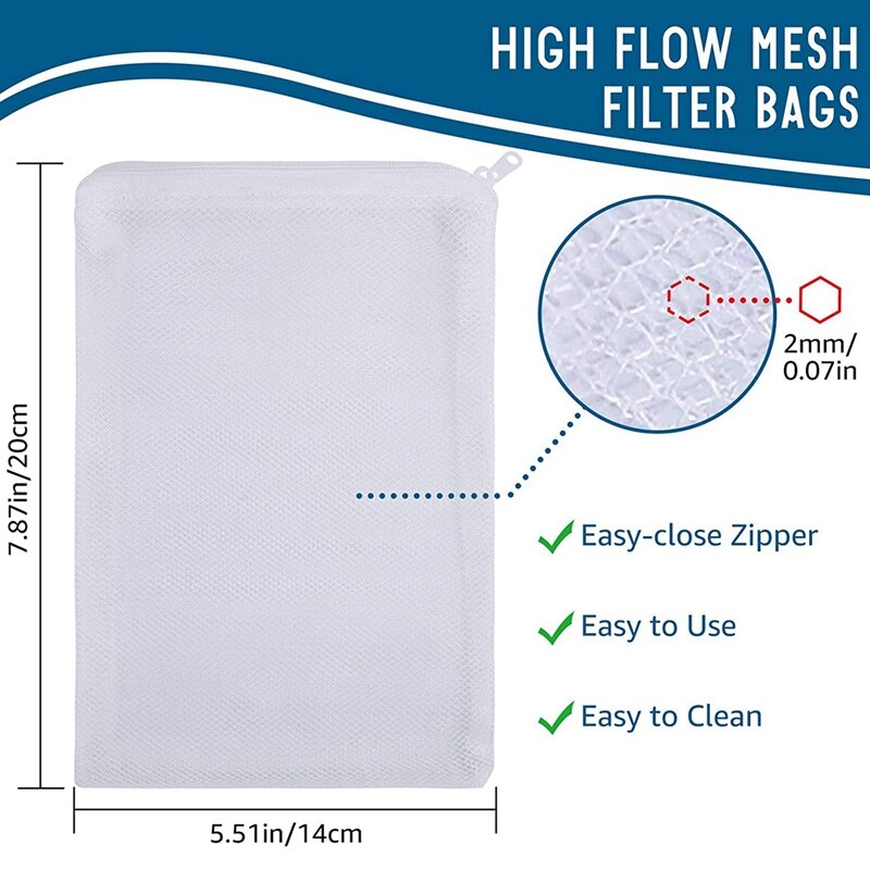 16 Pcs Aquarium Mesh Media Filter Zakken, nylon Media Filter Mesh Zakken Met Rits (Voor Particulate Carbon), Bio Ballen