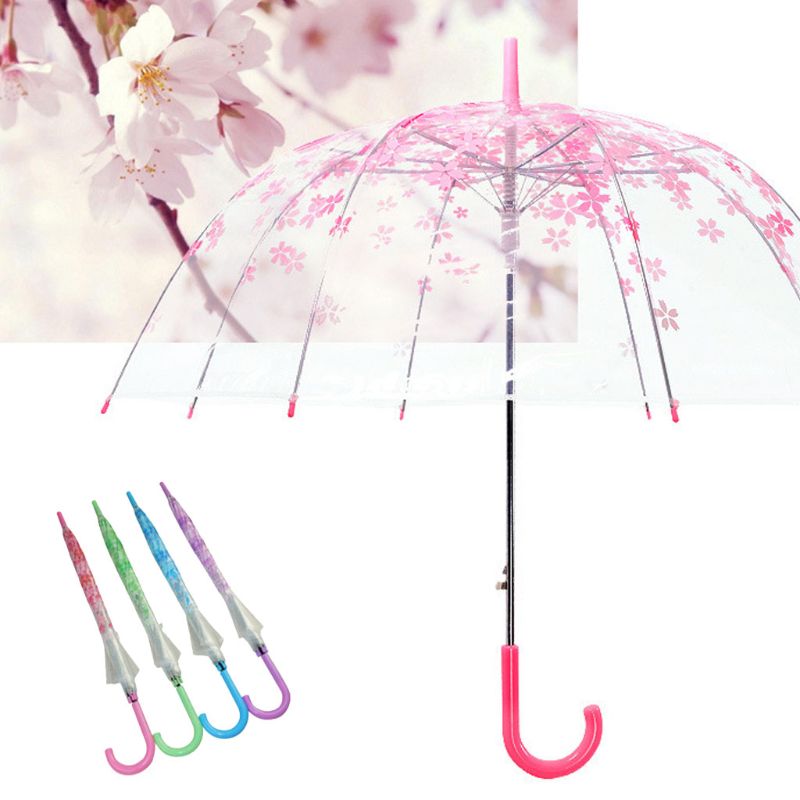 Romantisk gennemsigtig klar blomster boble kuppel paraply halv automatisk til vind kraftig regn