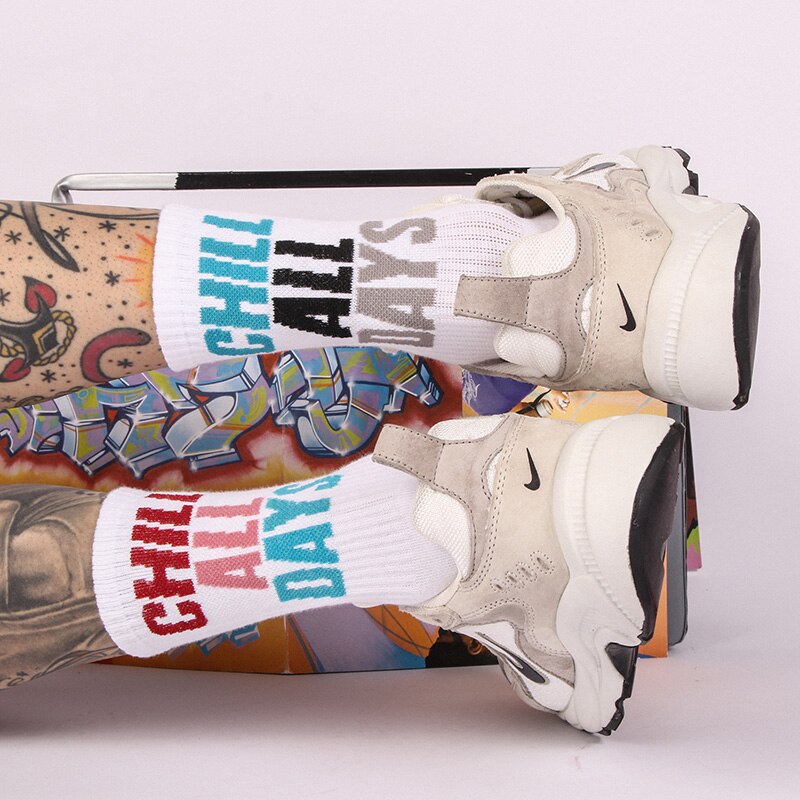 INS Skateboard chill calcetines hombres y mujeres Harajuku algodón street calcetines estilo hip hop basquetbol de hasta la rodilla Calcetines