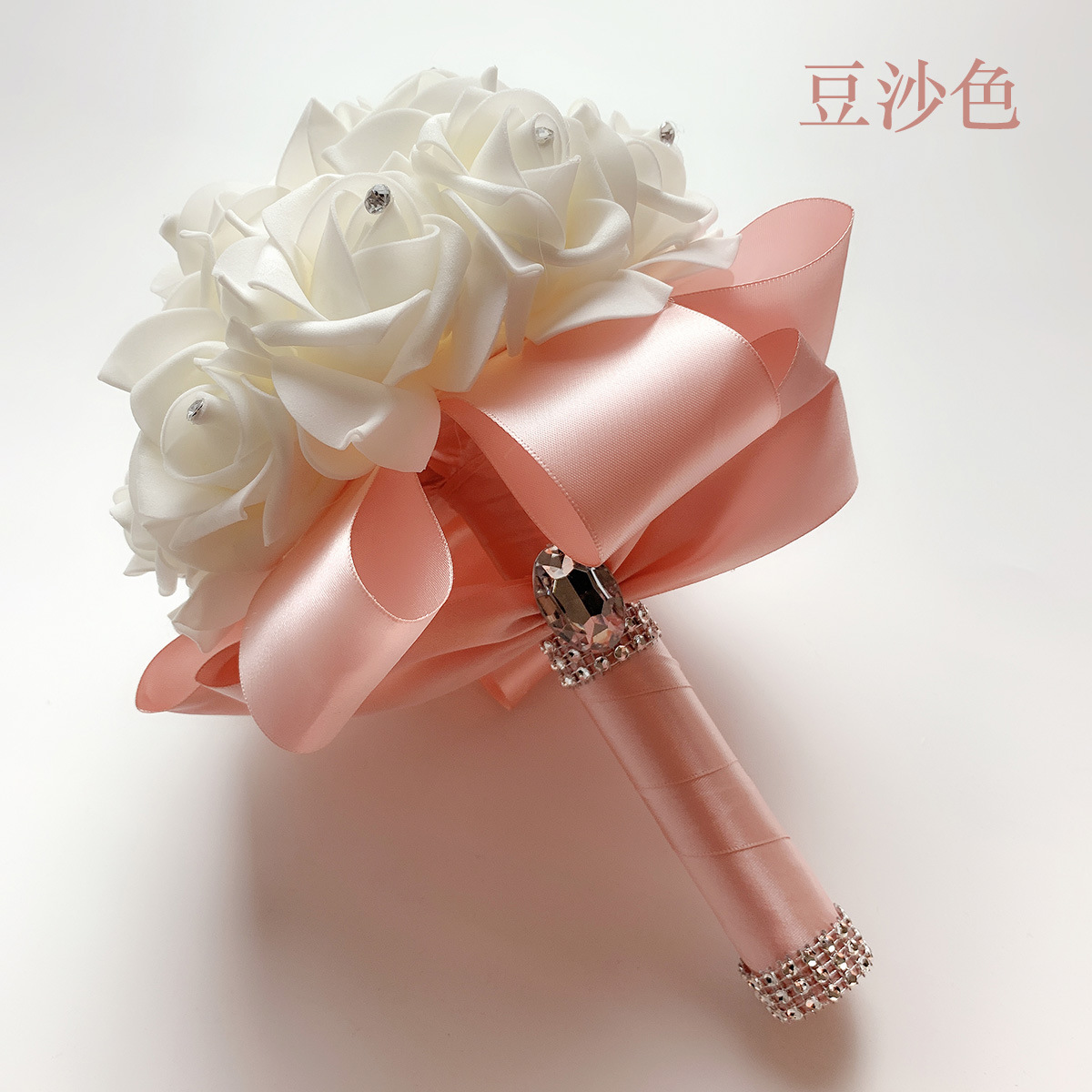 Artificial Wedding Bouquets Hand Made Rose Flower Rhinestone Bridesmaid Bridal Bouquet de mariage wedding accessories: Champagne