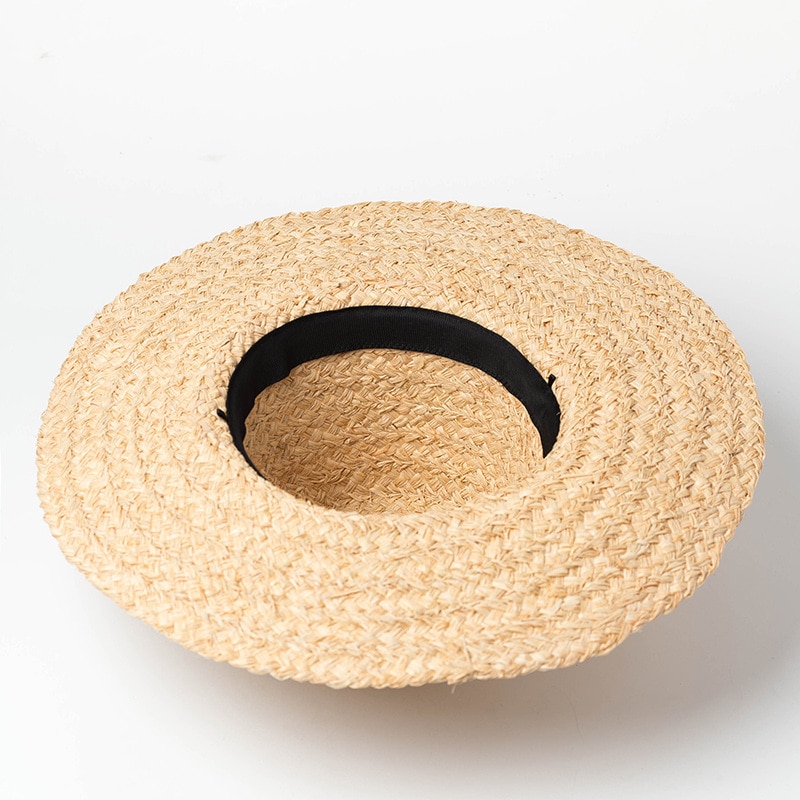 Handgjord raffia hög päls boll dekoration hatt bred brättad hatt solskydd för dam sommarmössor