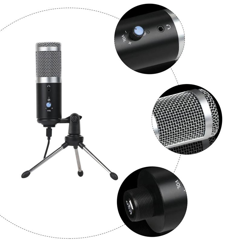 1 Set USB Microphone Computer Recording Condenser Mic Gaming Microphone