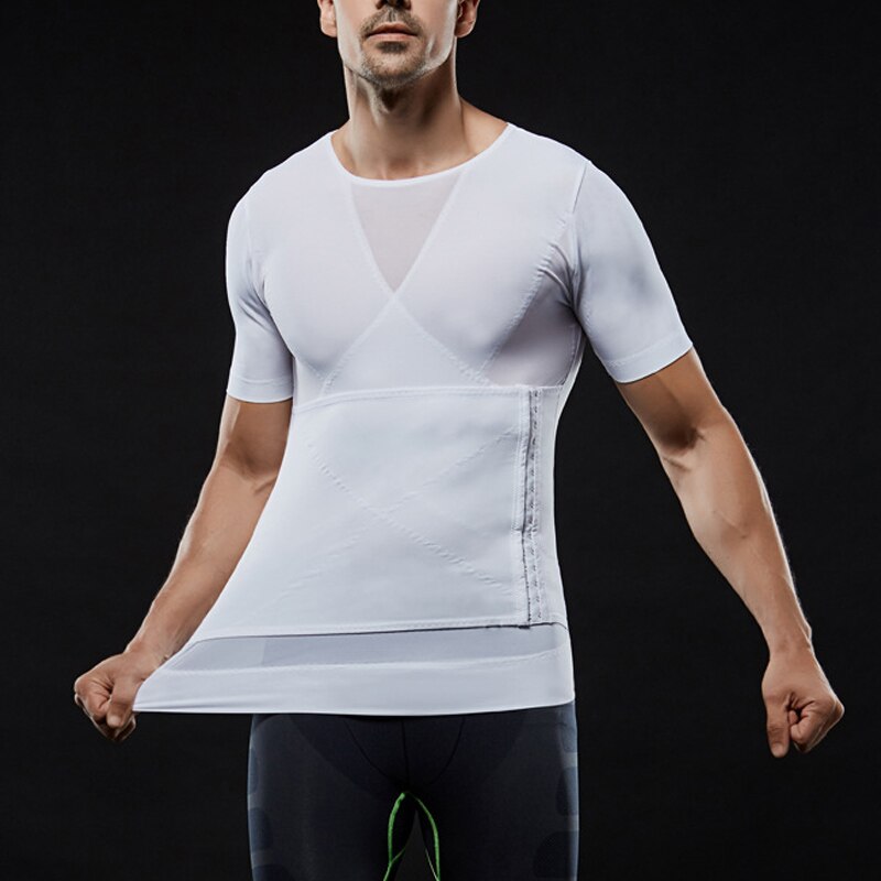 B2Cshop – t-shirt moulant en Nylon pour homme, vêtement moulant et amincissant, avec fermeture éclair, à manches courtes