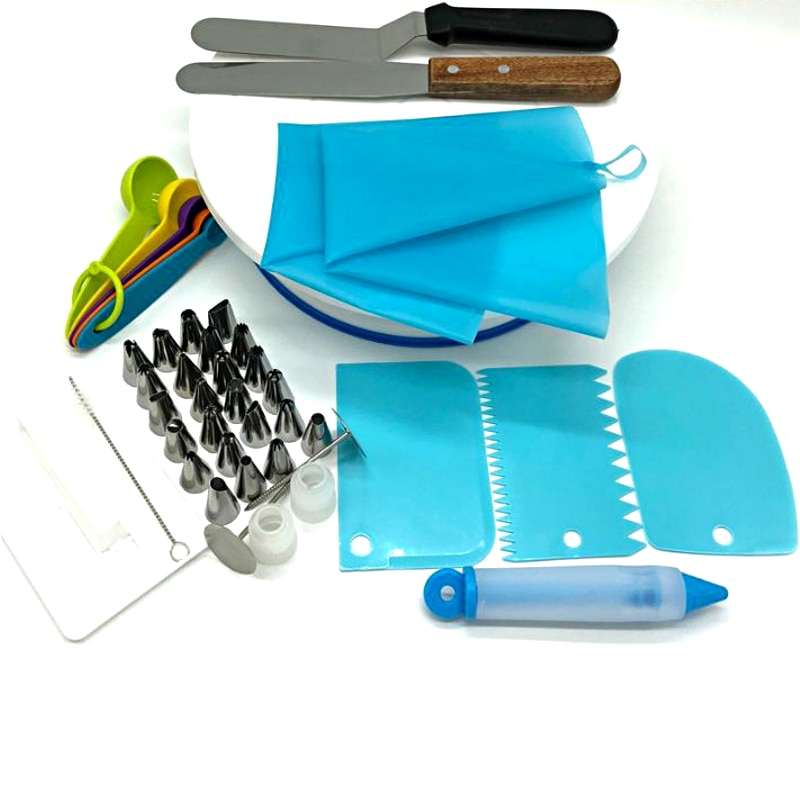 41Pcs Premium Baking Tools Set Cake Rotating Cake Stand Decorating Tools Set Kit Bags Tips Pastry Bag Nozzles Baking Supplies