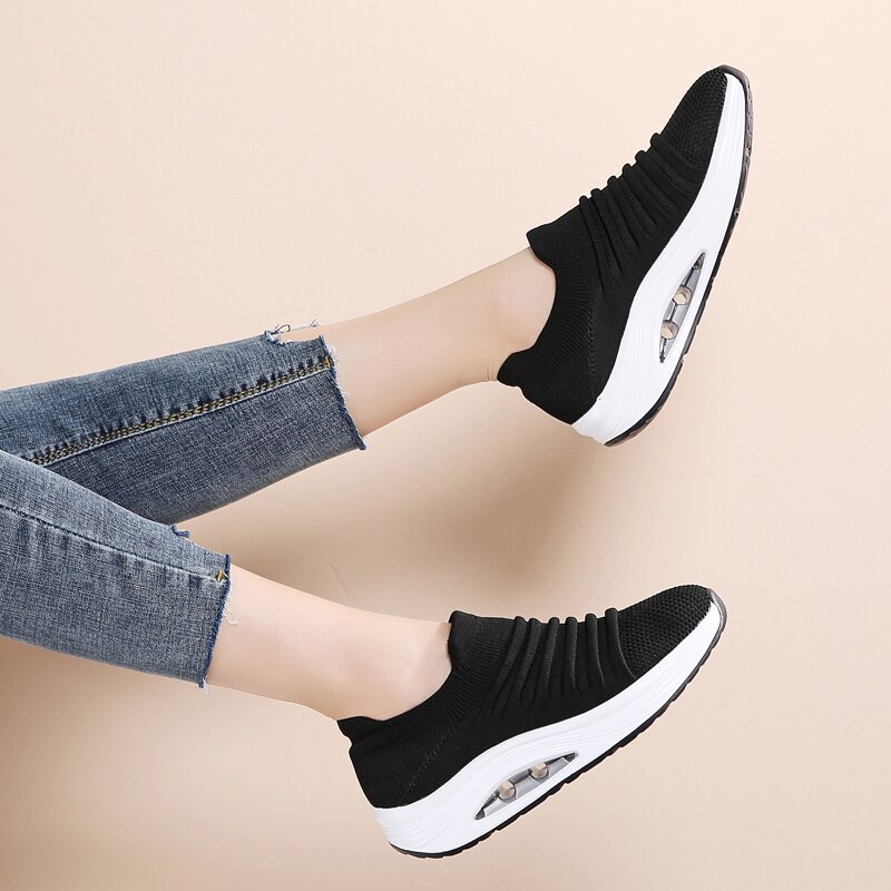 Recoisin Herfst Platform Platte Vrouwen Schoenen Ademend Mesh Casual Schoenen Vrouw Slip-On Dikke Bodem Dames Chunky Sneakers