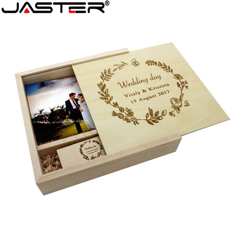 Jaster Maple Walnoot Fotoalbum Usb + Box Usb Flash Drive Pendrive 8 Gb 16 Gb 32 Gb Fotografie bruiloft 1 Pcs Logo Klant