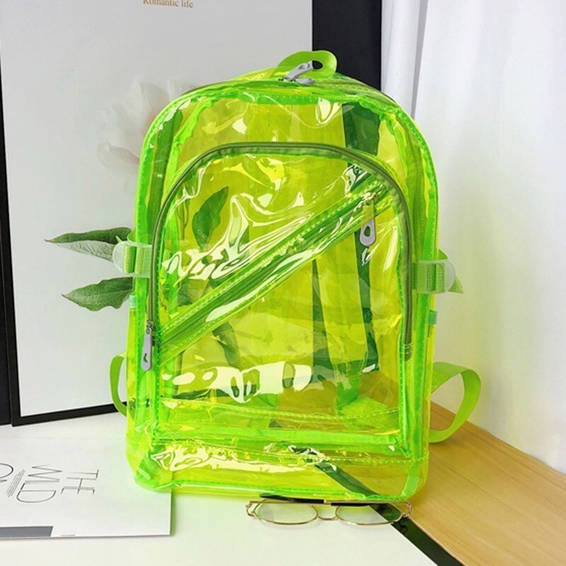 TTOU sac à dos étanche Transparent en plastique Transparent pour les adolescentes PVC sacs d'école épaules sac bonbons couleur fermeture éclair sac à dos: green