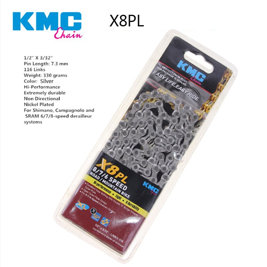Cadena de bicicleta Original KMC X8 X8pl, 8 velocidades, 116 eslabones, ultraligera, 8V, para MTB, 8 s