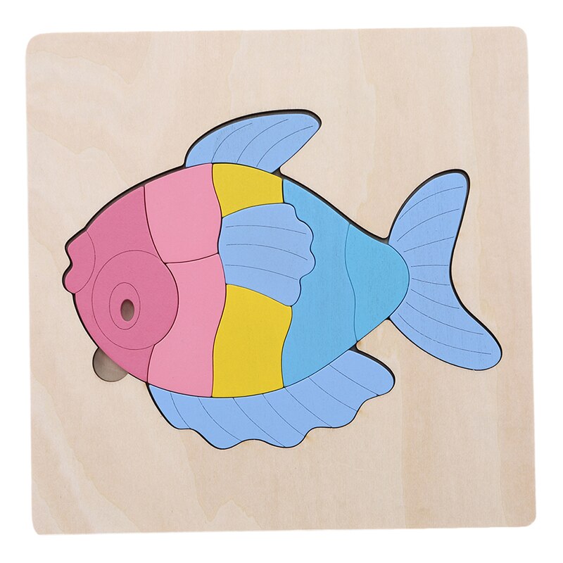 Kleurrijke Baby 3D Puzzel Houten Speelgoed Kids Cartoon Dieren Geheugen Puzzels Kinderen Educatief Speelgoed: Small fish