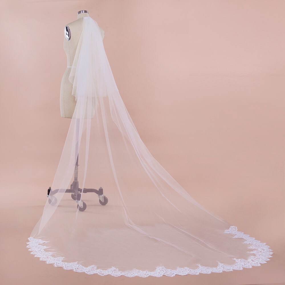Voile Mariage 3M Pailletten Lace Edge Kathedraal Lange Wedding Veil Met Kam Twee Lagen Gezicht Bedekt Tule Bruidssluier veu De Noiva