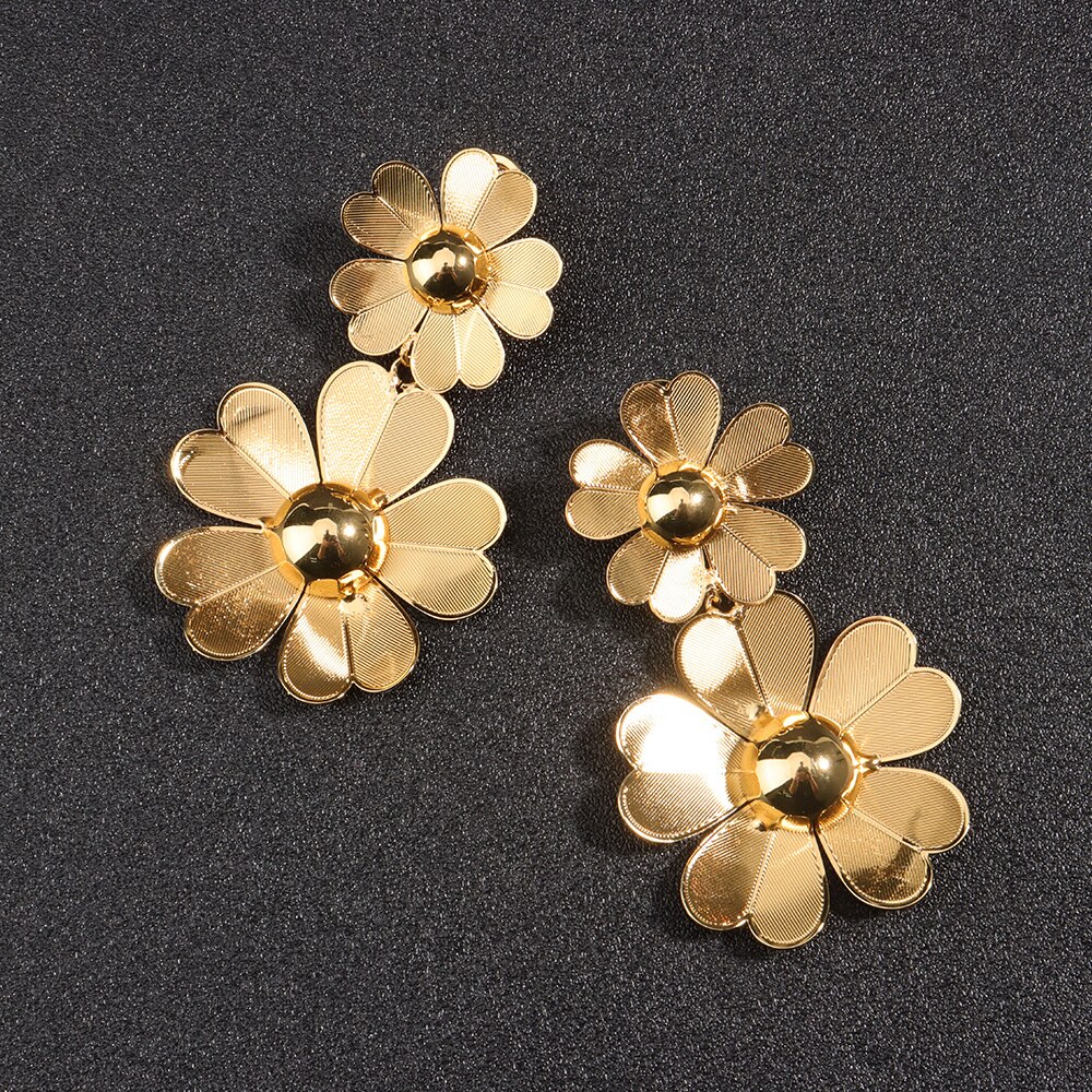 Ensemble de bijoux de mariée de dubaï, fleur de luxe, couleur or, collier rond, boucles d&#39;oreilles, bijoux de mariage, bague, bague, Nigeria