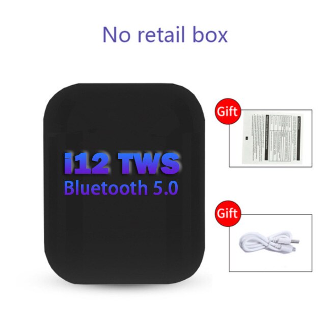 Original i12 TWS Earphone Bluetooth 5.0 Headphones Waterproof Earbud with Charging Box headphone For iPhone Xiaomi i7s mini2: i12-Black-no Box