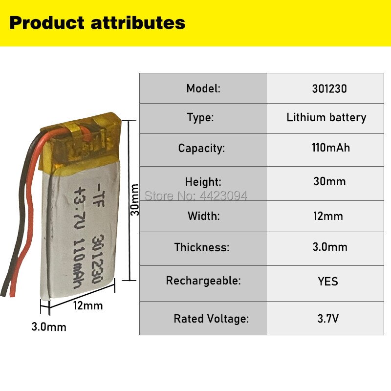 3.7V 80Mah Lithium-polymeer Batterij 301230 Li-Polymeer Oplaadbare Batterij 301230 Voor Bluetooth Oortelefoon Speelgoed Opname Pen geluid