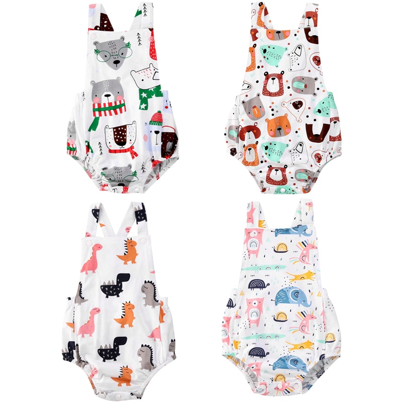 4 stijlen baby meisjes jongens dieren bodysuits mouwloos cartoon print zomer jumpsuits outfit 0-18m