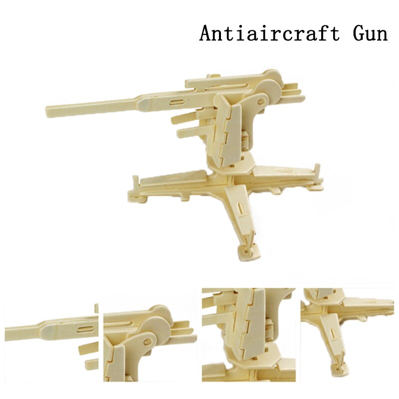 3D Puzzle Wooden Jigsaw Toys Plane Series Vehicle Model Education Toy Game For Children Wood Jigsaw Puzzles Christmas: Antiaircraft gun
