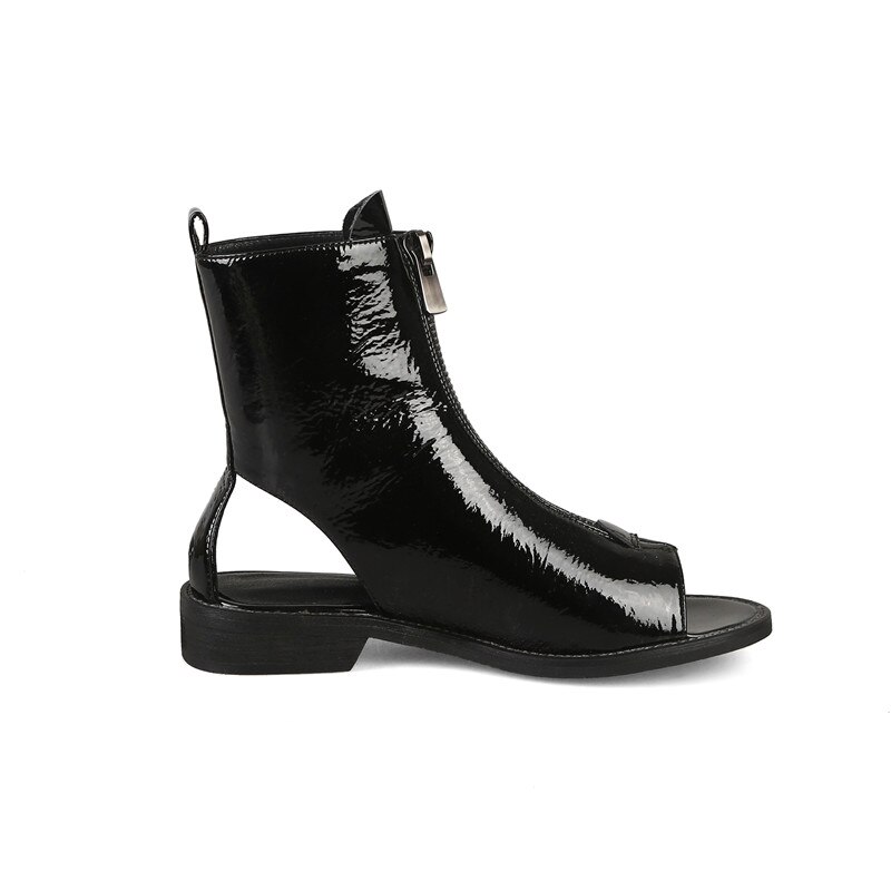 Morazora ankelstøvler til kvinder lak sommerstøvler zip peep toe gladiator punk sko dame støvler