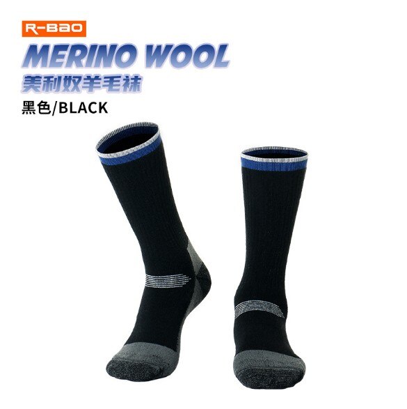 2 paare/los NEUE Sport Socken R-BAO RB3334 warm30 % Merino Wolle Männer Frauen Skifahren Socken draussen Klettern Wandern Socken: Schwarz / XL 43-47