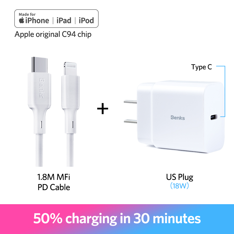 Benks MFi PD Kabel Typ C Für Apfel Hafen Schnelle Ladekabel Für iPhone X/Xs/Xr/ 8 Plus PD Energie Adapter USB C Kabel Für iPad Profi: 1.8M US stecker