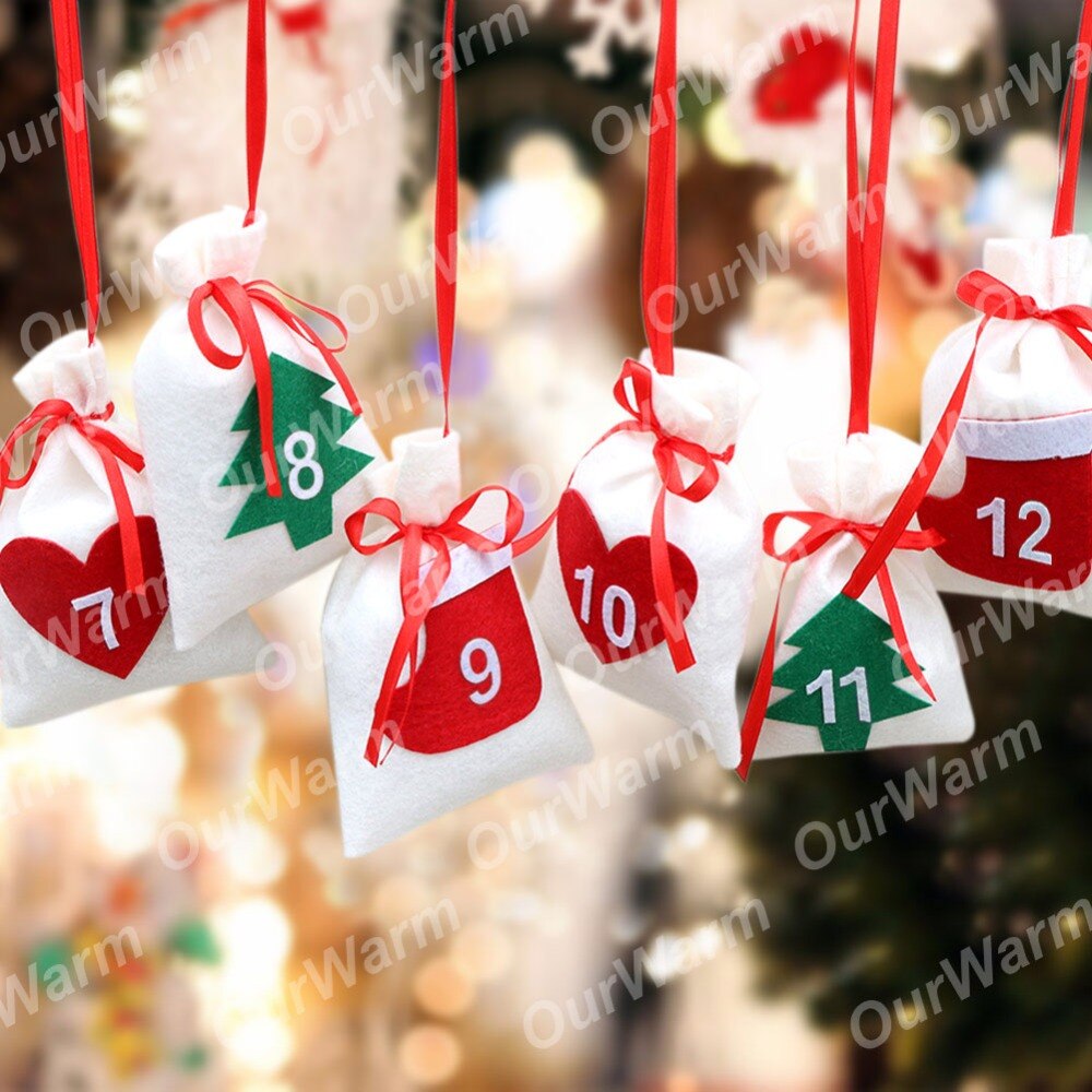 OurWarm Christmas Advent Calendar Garland Felt Christmas Tree Advent Calendar 24/31 Numbers Bags Banner Party Decoration