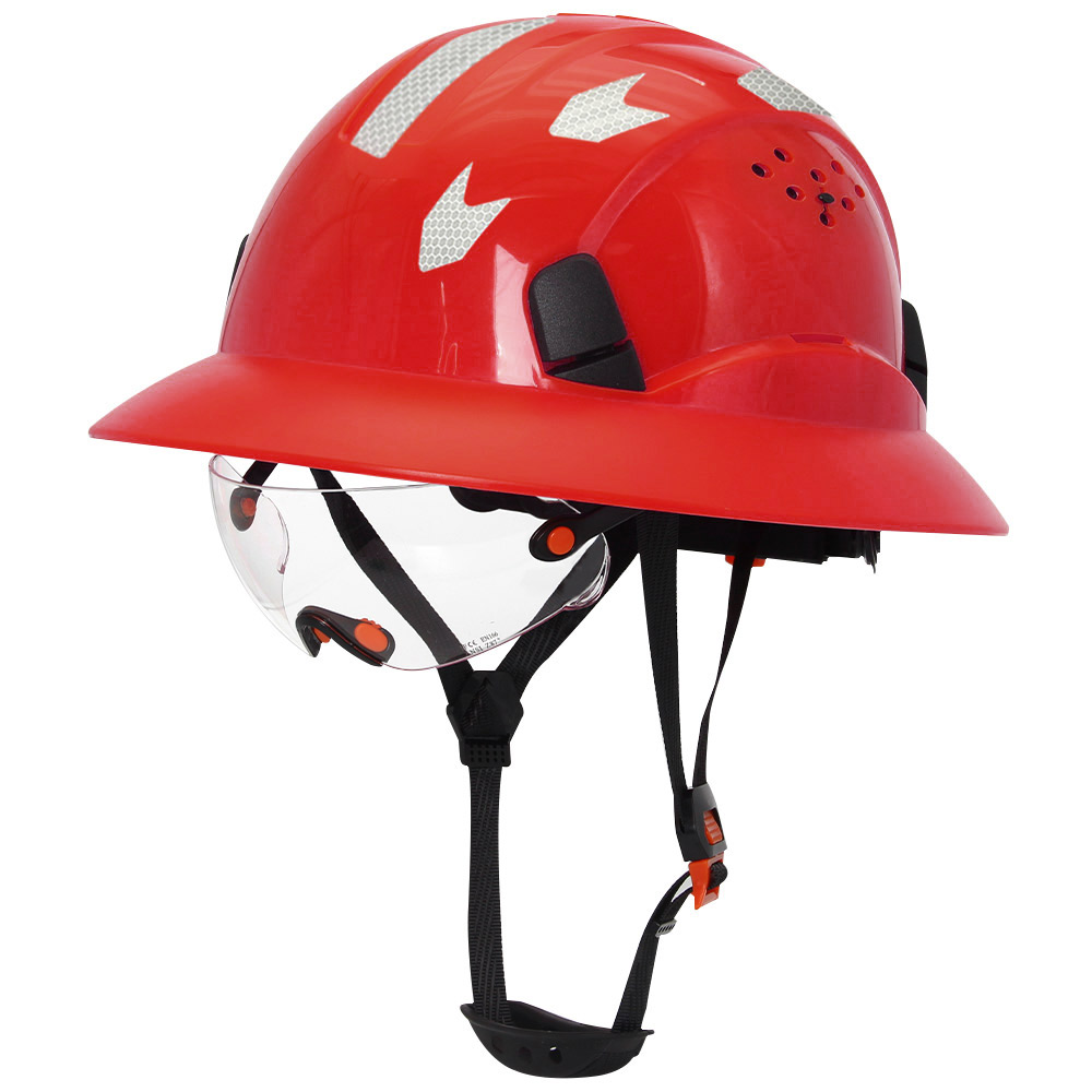 Full Brim Safety Helmet with Goggles Reflective Stickers Construction Hard Hat Protective Working Riding Climbing Rescue Cap: Brown