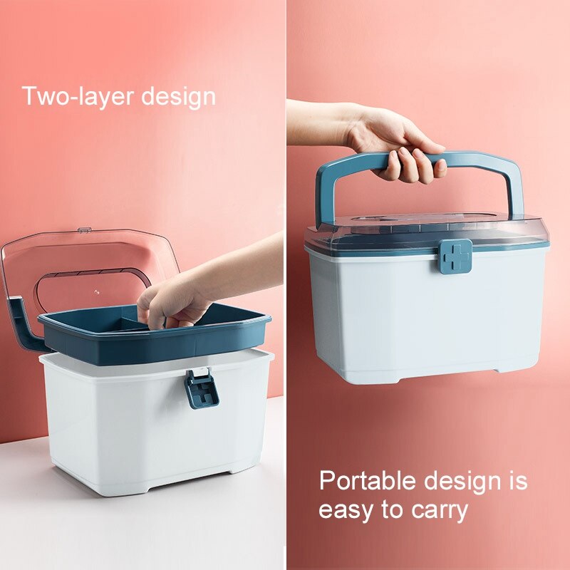 Storage Box First Aid Box Organizer Double-Layer Multi-Functional Portable Medicine Cabinet Family Emergency Box