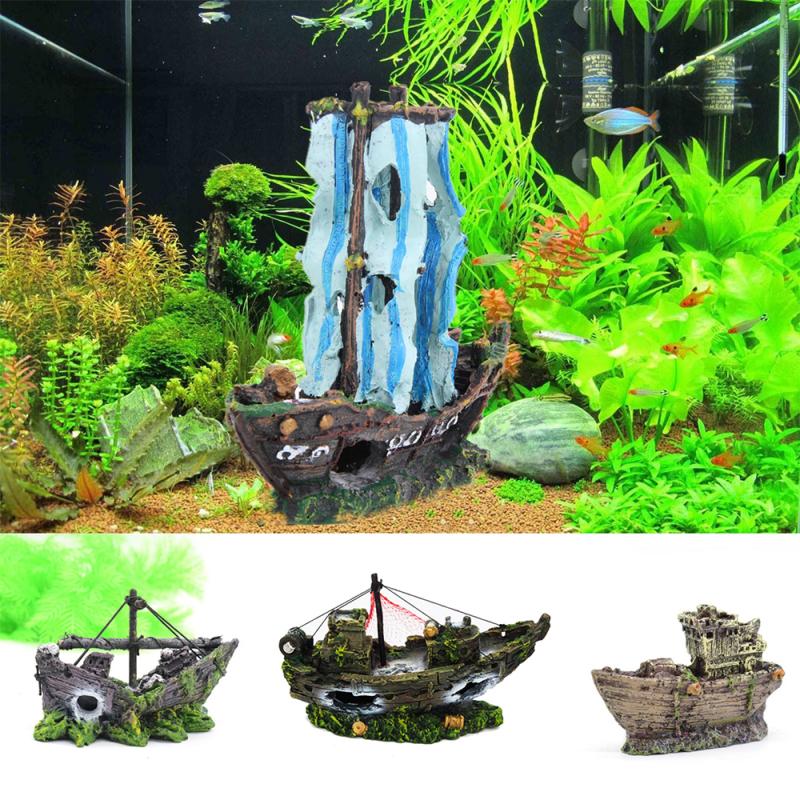 Decoración Para tanque de peces, barco pirata, decoración de barco de resina, decoraciones de acuario, accesorios