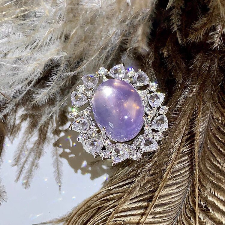 Bague de couleur argent exquise avec dégradé de cristal rose violet, pierre CZ Vintage pour dames, bijoux de déclaration de fiançailles de mariage