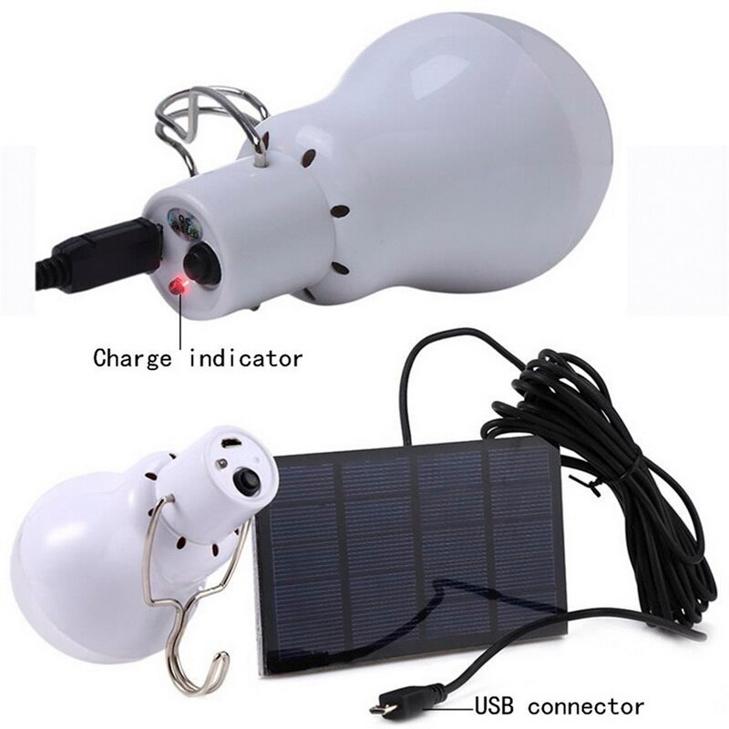 LED Solar Light Power Energy Lamba Lamp Waterproof Panel Emergency Bulb Hook Tent Lantern Outdoor Garden
