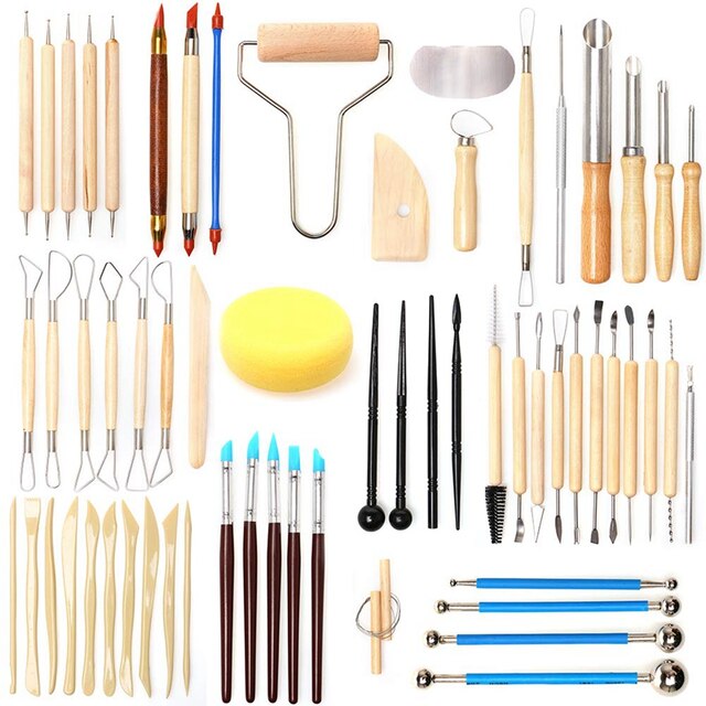45 Pcs Pottery Clay Sculpting Tool Sets For Beginners Art Crafts Wooden Handle Modeling Ceramic Clay Tools: 61pcs