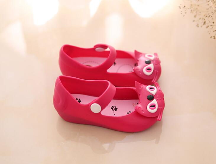 Baby Girls Cute Pattern Jelly Shoes Toddler Kids Summer Candy Color Cute Cat Soft Cartoon Sandals size 24-29: Red / 9