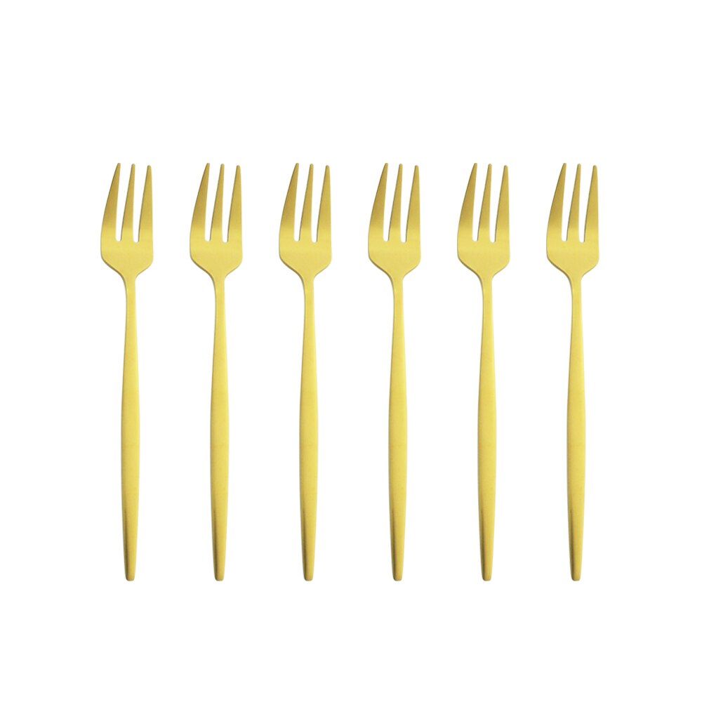 Ensemble de fourchettes à fruits en acier inoxydable, petite fourchette à Dessert en or blanc, ensemble de fourchettes à thé pour gâteau, fourchette à salade, service de couverts 6 pièces: Gold
