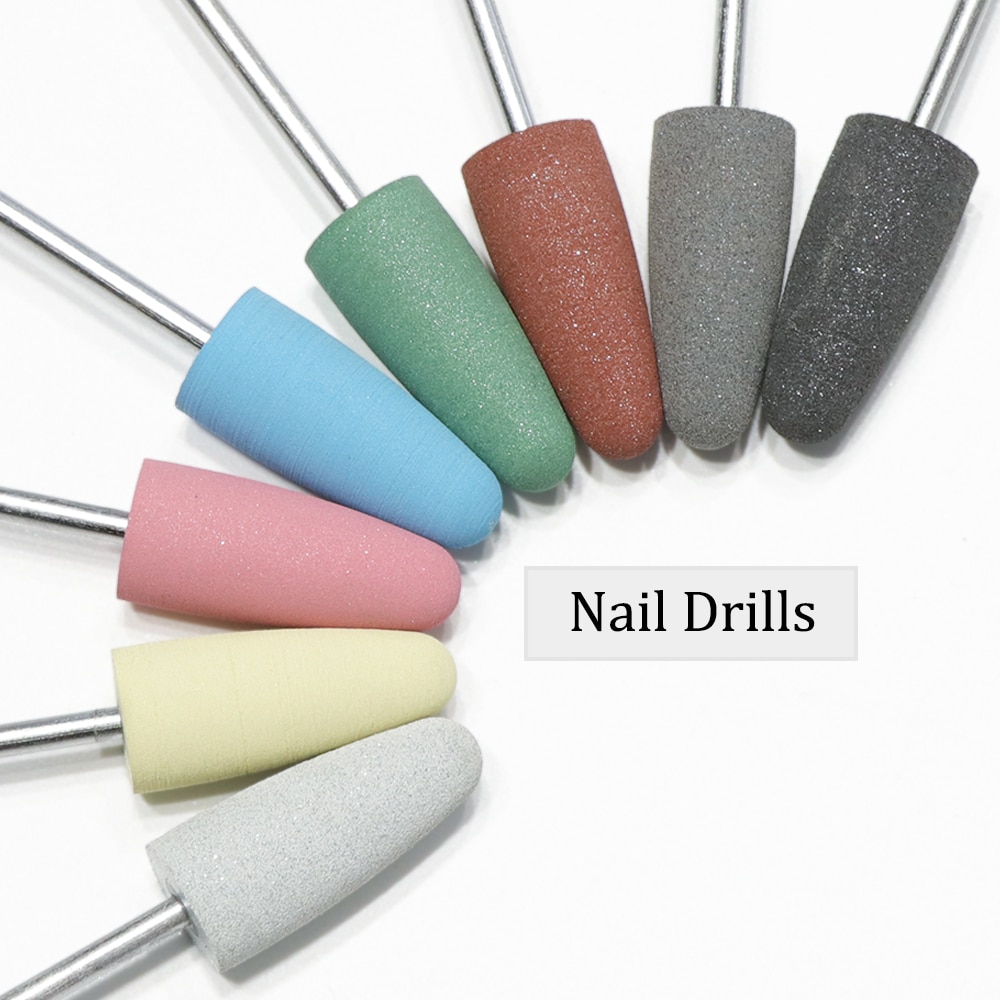 1pcs 8 Kleuren Nail Boren Rubber Siliconen Manicure 3/32 "Buffer Mill Cutter voor Nail Bit Verschillende Grit Polijsten tool TRGJ03