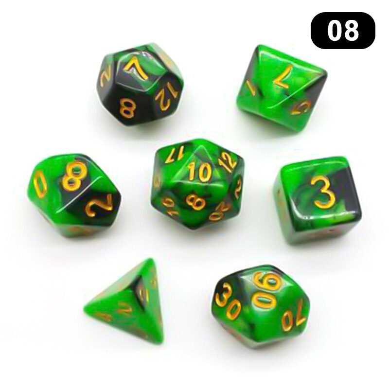 Sel 7Pcs Set Duty Dobbelstenen Set Verdoezeld Kleur Kleurrijke Effen Polyhedrale Dobbelstenen Set Met Cijfers Rol Playing Game dobbelstenen Set: 08