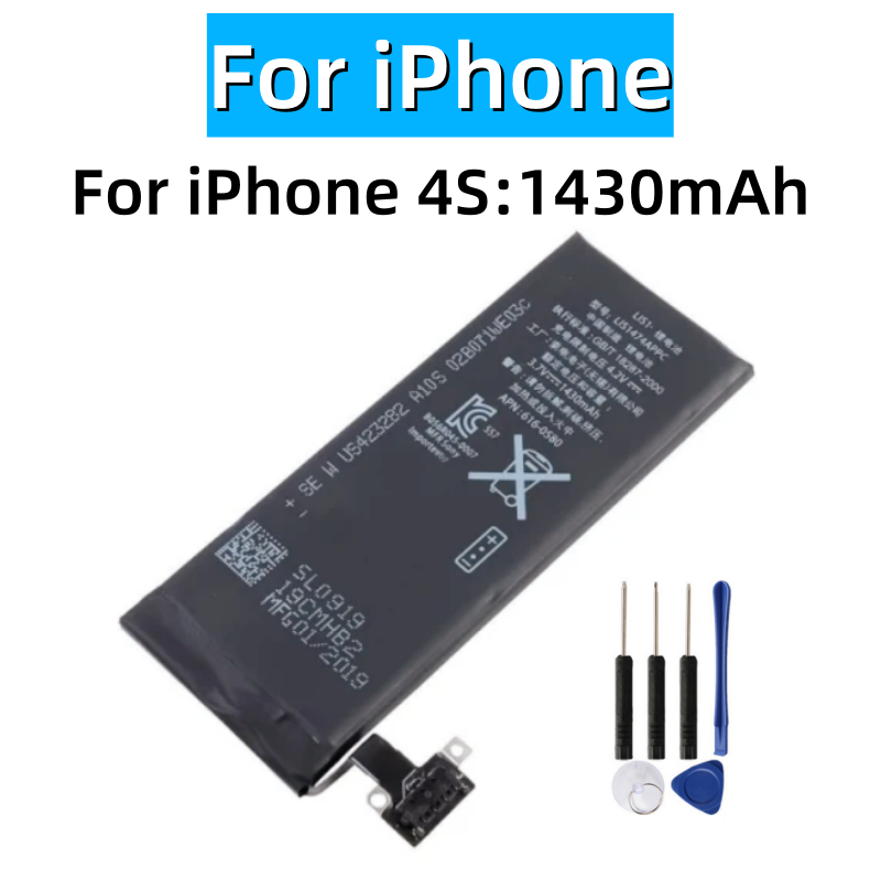 För nollcykelsuppladdningsbart batteri för iphone 4 4s iphone 4 iphone 4s ersättningsbatteri + gratis verktyg: Grå