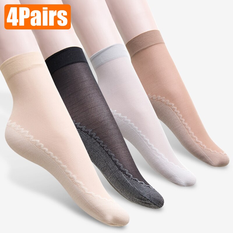 4Pairs Lente Zomer Fluwelen Zijde Vrouwen Sok Katoen Onderkant Avondmaal Zachte Klassieke Ultradunne Comfortabele Transparant Casual Sokken: 4Colors