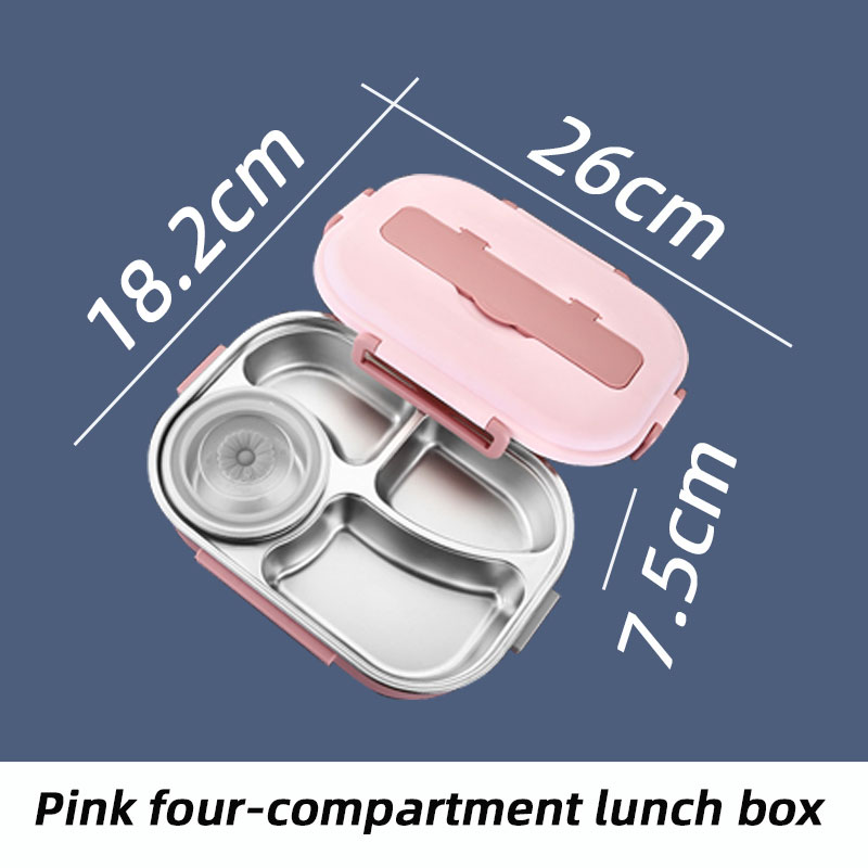 Lunch Box With Compartments Stainless Steel Insulated Tableware Bento Food Container Storage Meal Tray Lunchbox Thermos: Pink  A