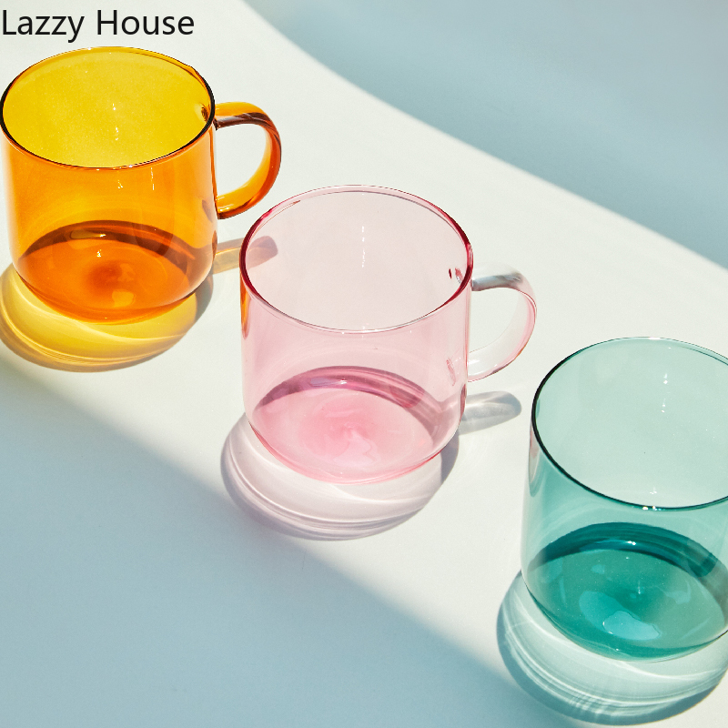 Varmebestandigt glas farverige kaffeglas med hank husholdningsmælk morgenmad kop nordisk moderne krus drikkeglas