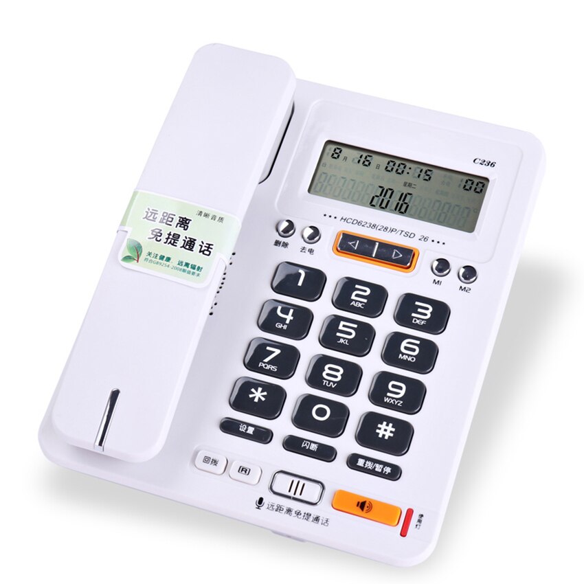 Grote Knop Desktop Telefoon Vaste Telefoon Met Caller Id, Verstelbare Lcd Helderheid, handsfree Bellen Voor Hotel, Kantoor: WHITE