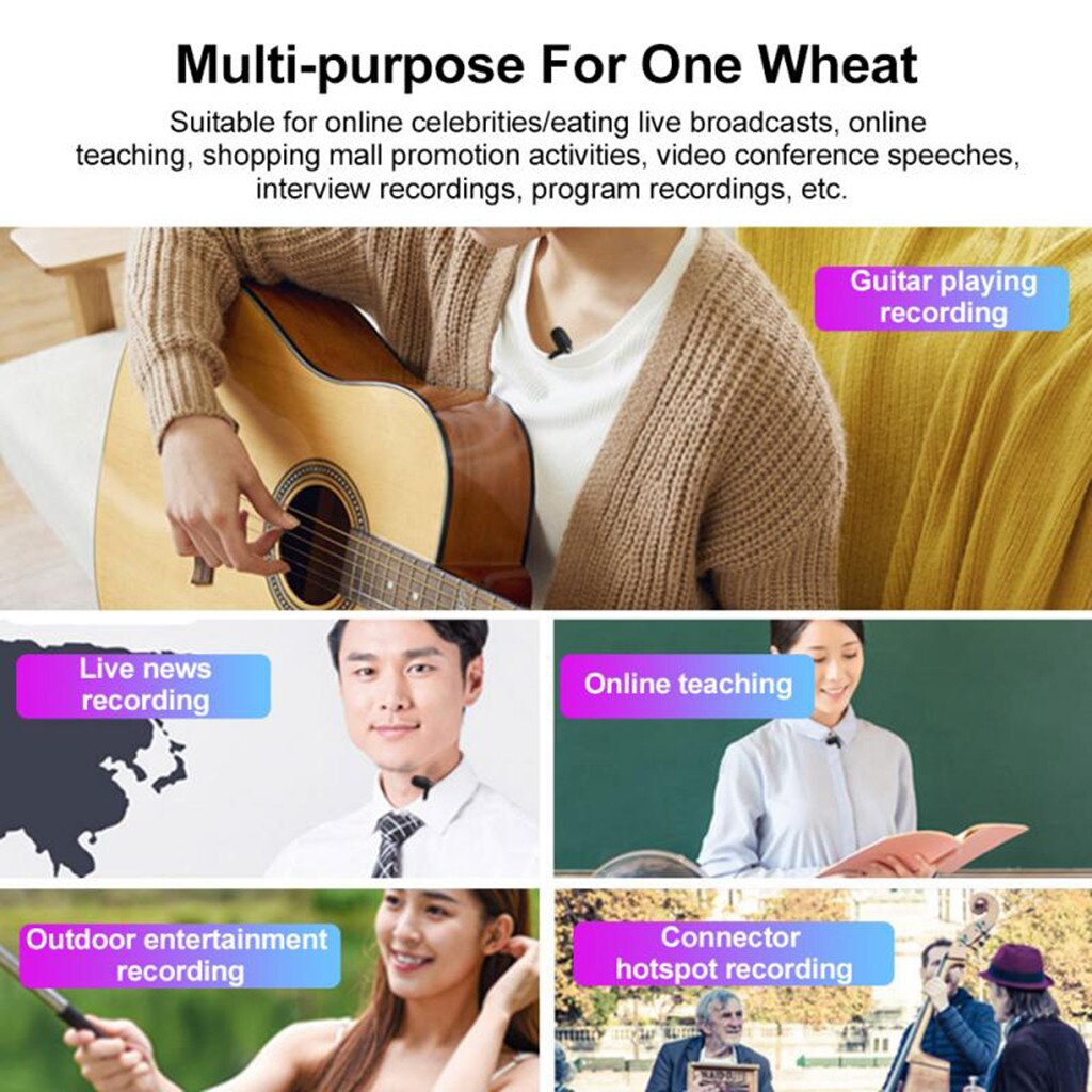 Universal mini type-c microphone, hands-free lavalier lapel microphone, wired, 360 ° clip for phone/smartphone, micro neck microphone