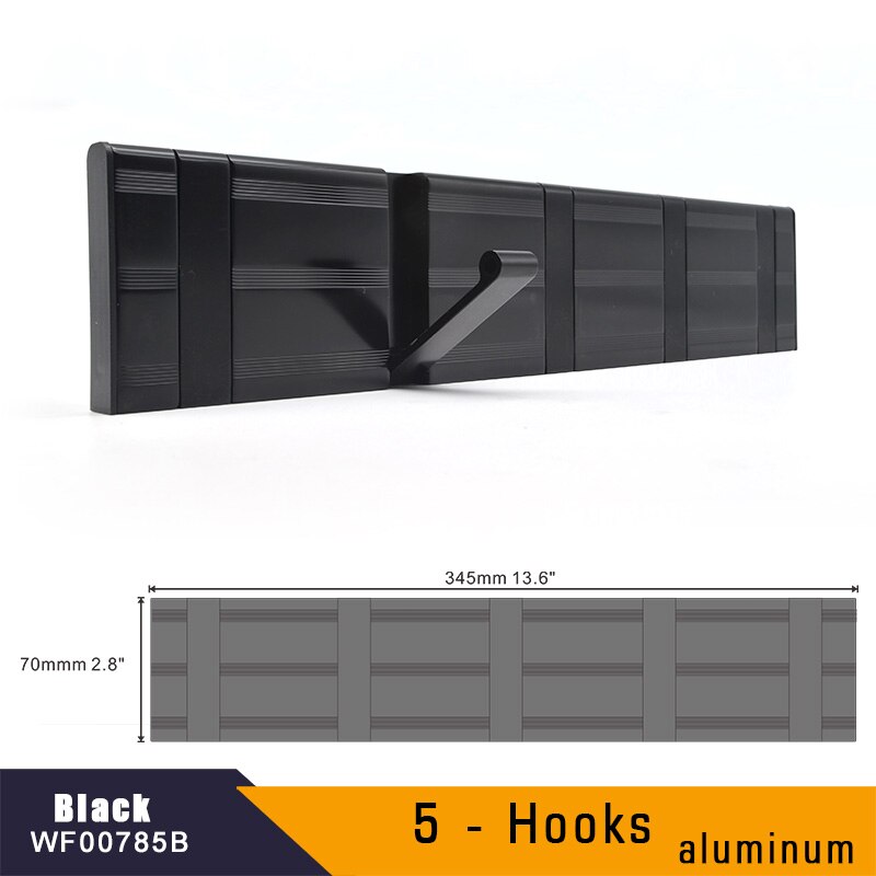 Aluminum Home Decor Nailless Folding Coat Hook Hallway Bedroom Door Hat Clothes Rack Hanger Kitchen Toilet Wall Brack Hooks: 5-Hook Black