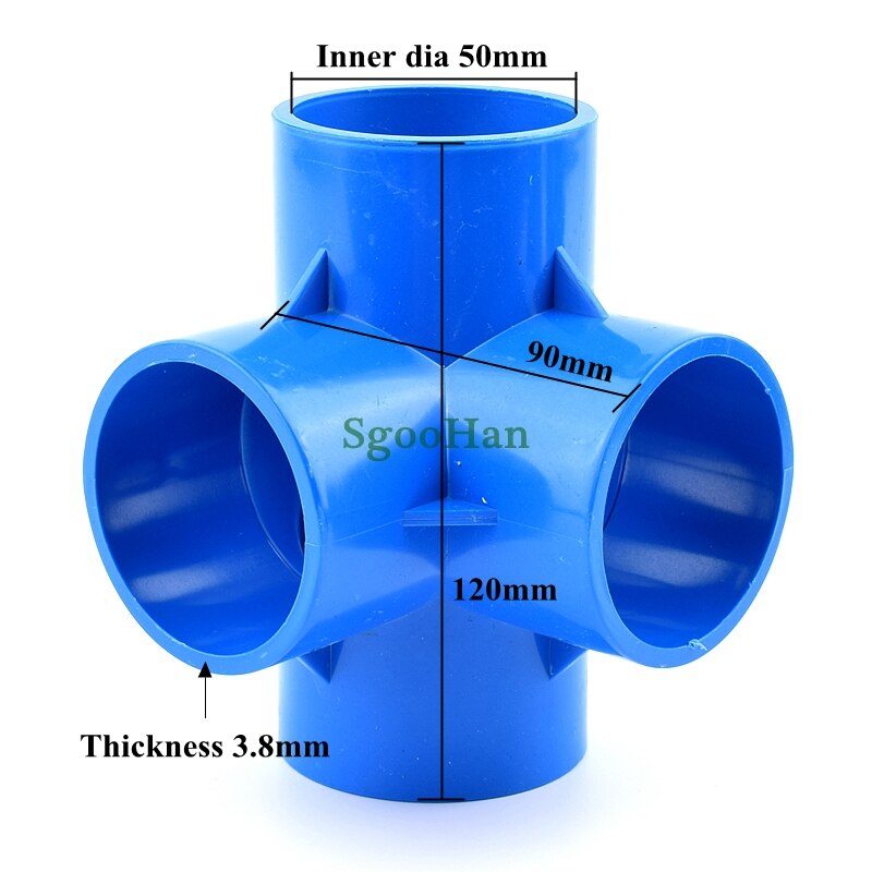 1Pc Big Size 50Mm Pvc Pijp 3/4/5/6 Manier Connector Aquarium Fish Tank Buis Gewrichten irrigatie System Plastic Frame Fittings: 4 way joint