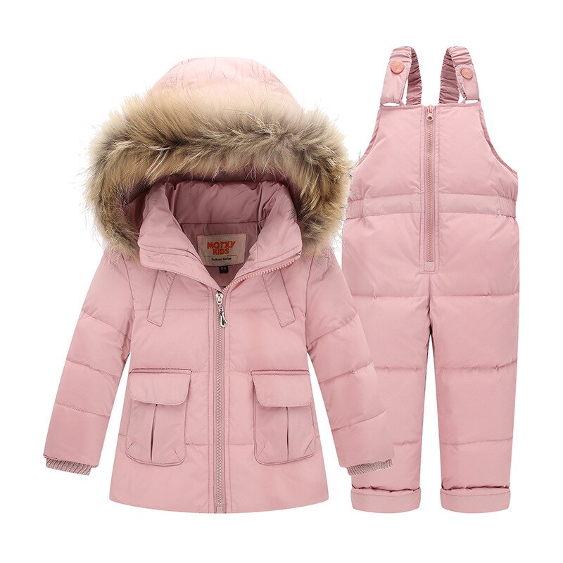 Kinderen Winter Suits Jongens Eendendons Jas + Broek Kleding Set Kinderen Warm Dikkere Jas Sneeuw Wear Parka Baby meisje Kleding: pink colour / 4T