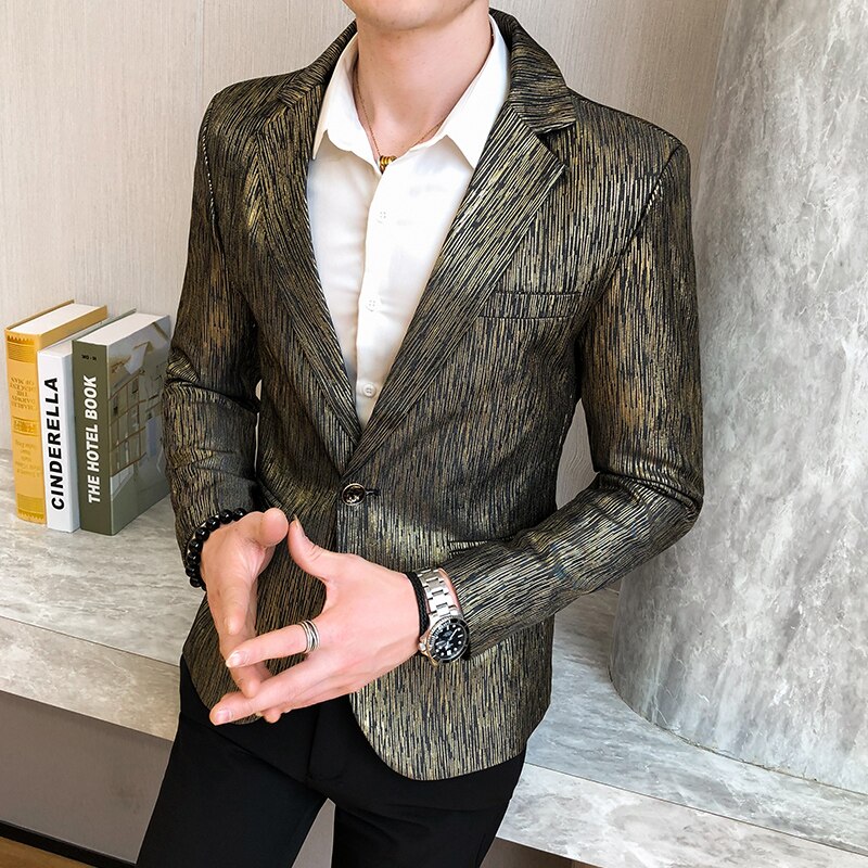 men's Blazer Casual Slim Fit Shiny Grain Prom Dress blazers Male Korean Style Solid Suit Jacket Youth Clothes