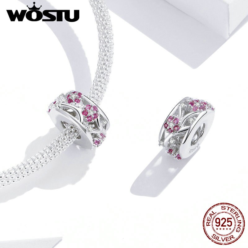 Wostu contas de prata 100% 925 prata esterlina florescendo ameixa flor encantos contas caber charme pulseiras prata 925 jóias ctc255