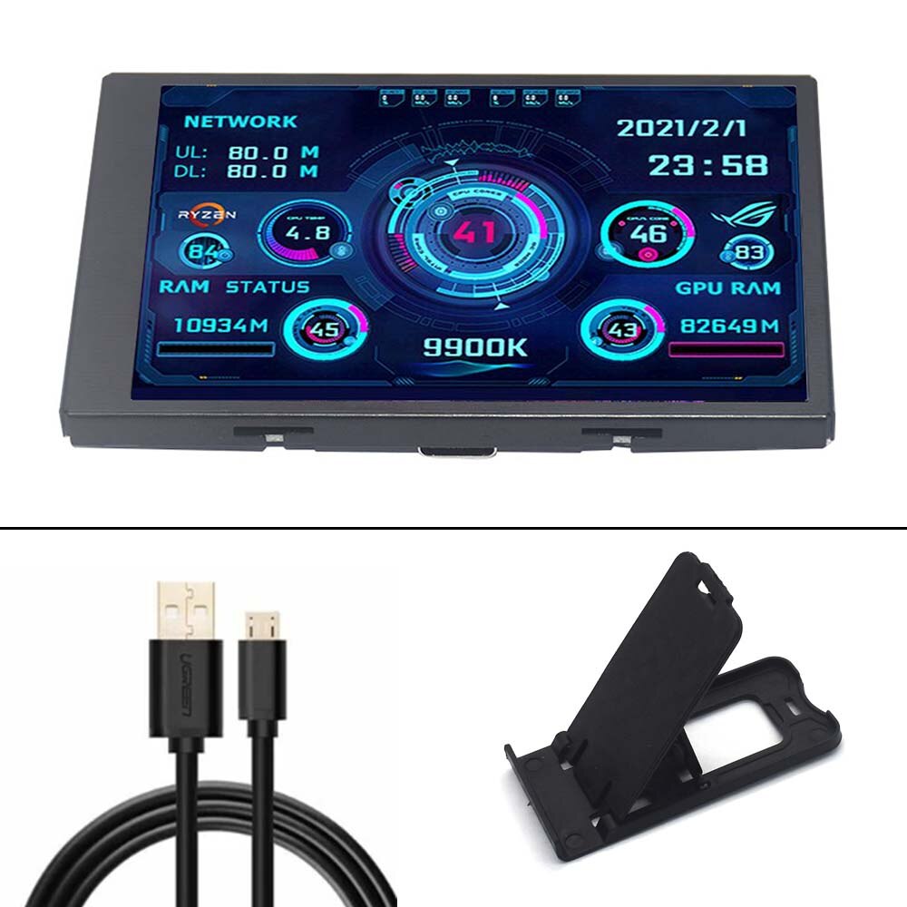 Neueste 3,5 Zoll IPS Typ-C Sekundären Bildschirm Computer CPU GPU RAM HDD Monitor mit Halterung USB Anzeige AIDA64 für Mini ITX fallen: mit Halterung